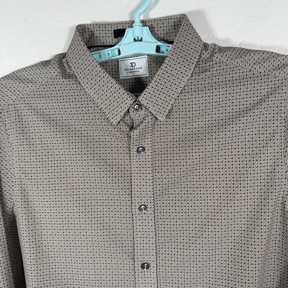 7 Diamonds Shirt Mens Large Brown Beige 4‎ Way Stretch Button Up Performance